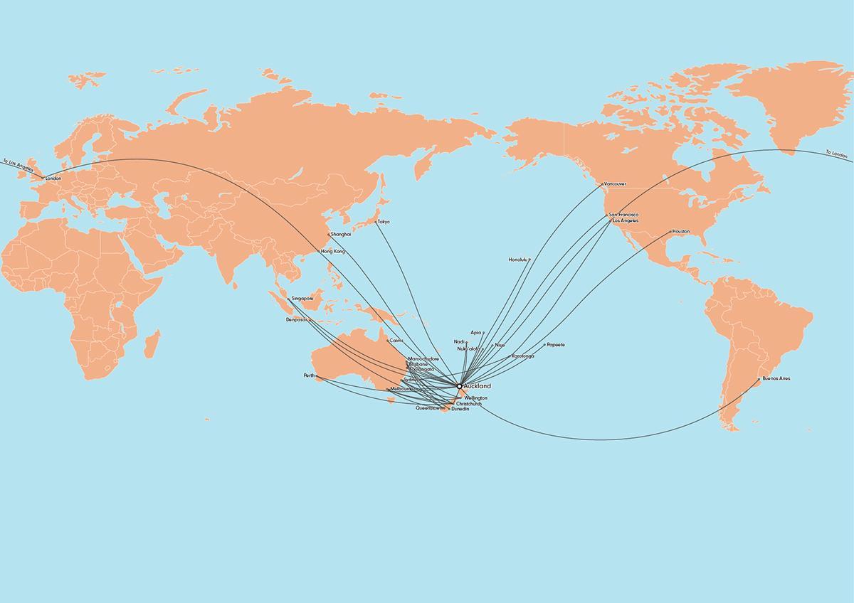 air new zealand poti zemljevid mednarodnih