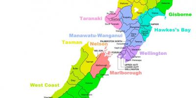 Nova zelandija okrožno zemljevid